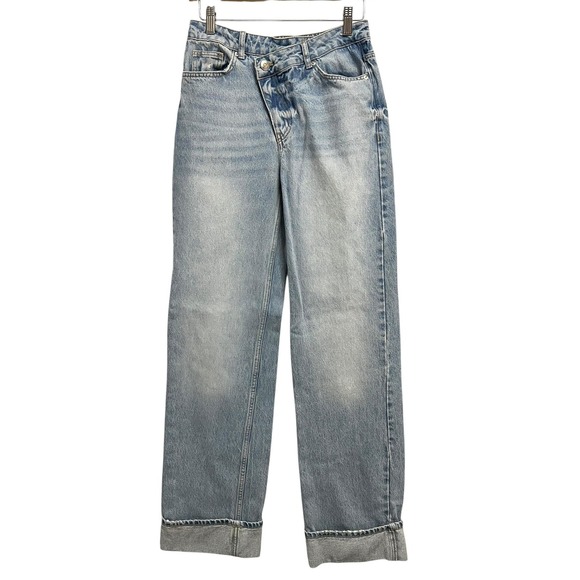 Zara Denim - Zara Z1975 Jeans Womens 4 Light Wash Denim Straight Leg Cuffed High Rise Cotton
